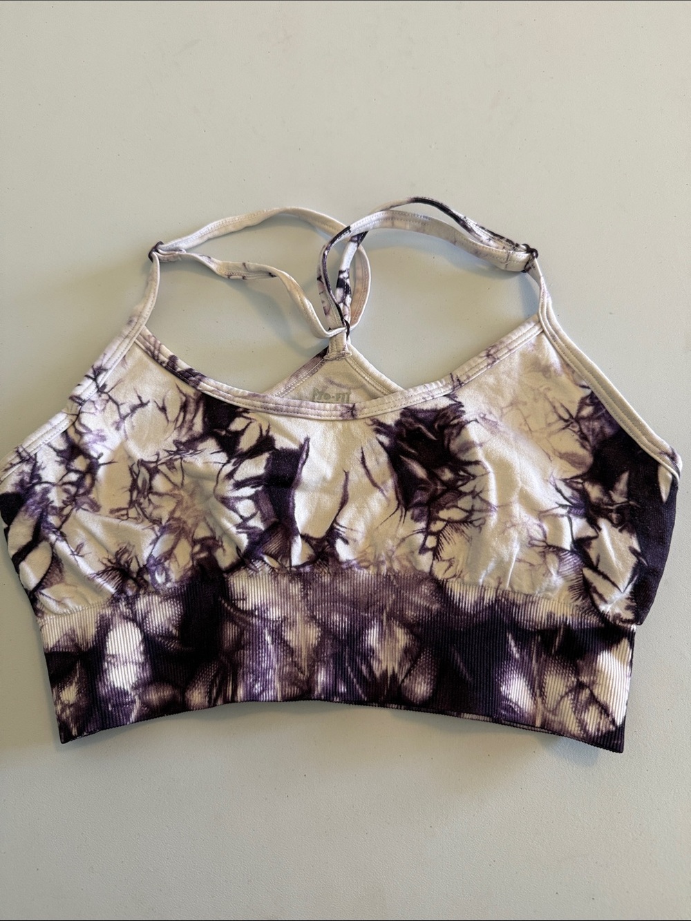 Pro-Fit Tie-Dye Strappy Sports Bra in Purple and White Size S